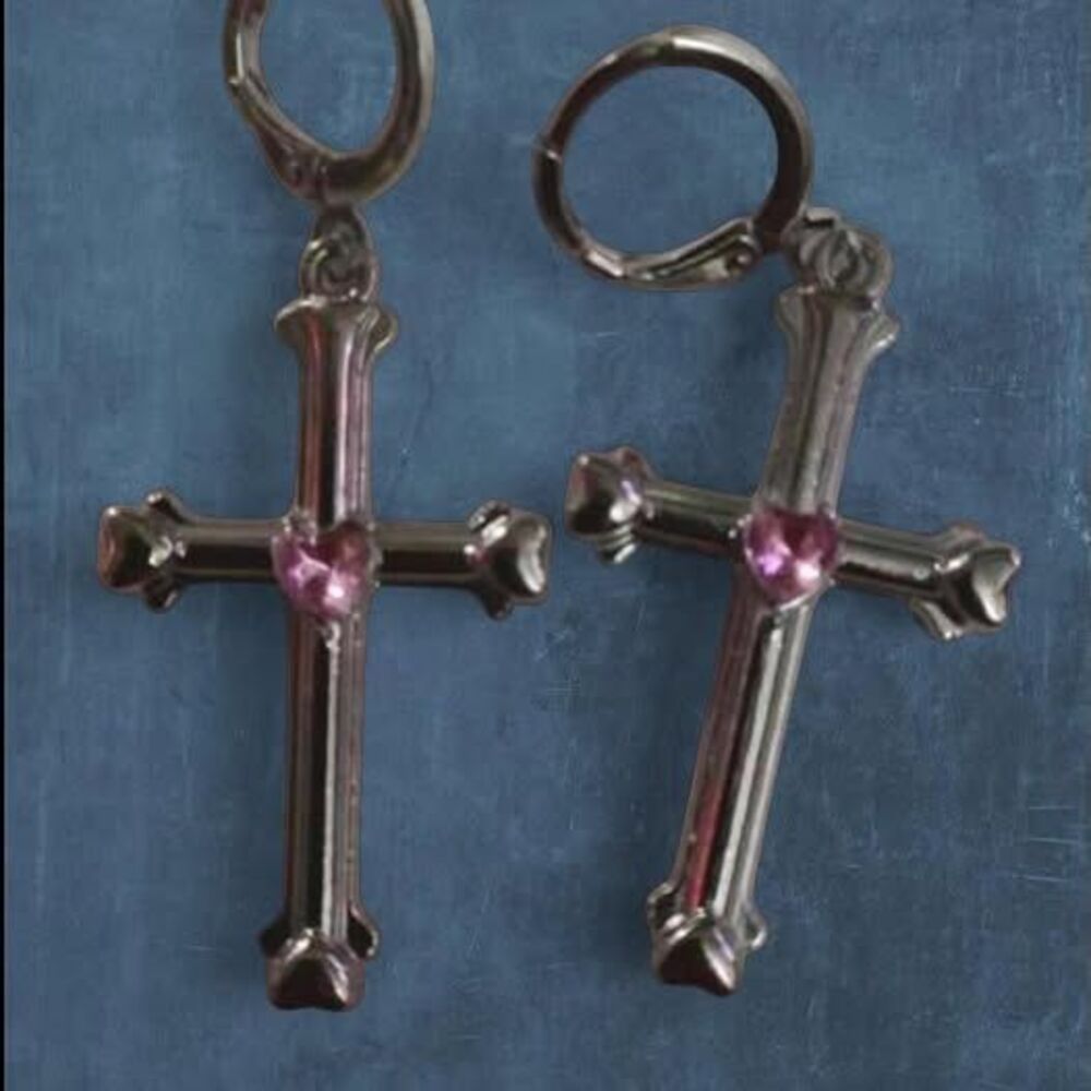 y2k style sweetest silver plated cross earrings